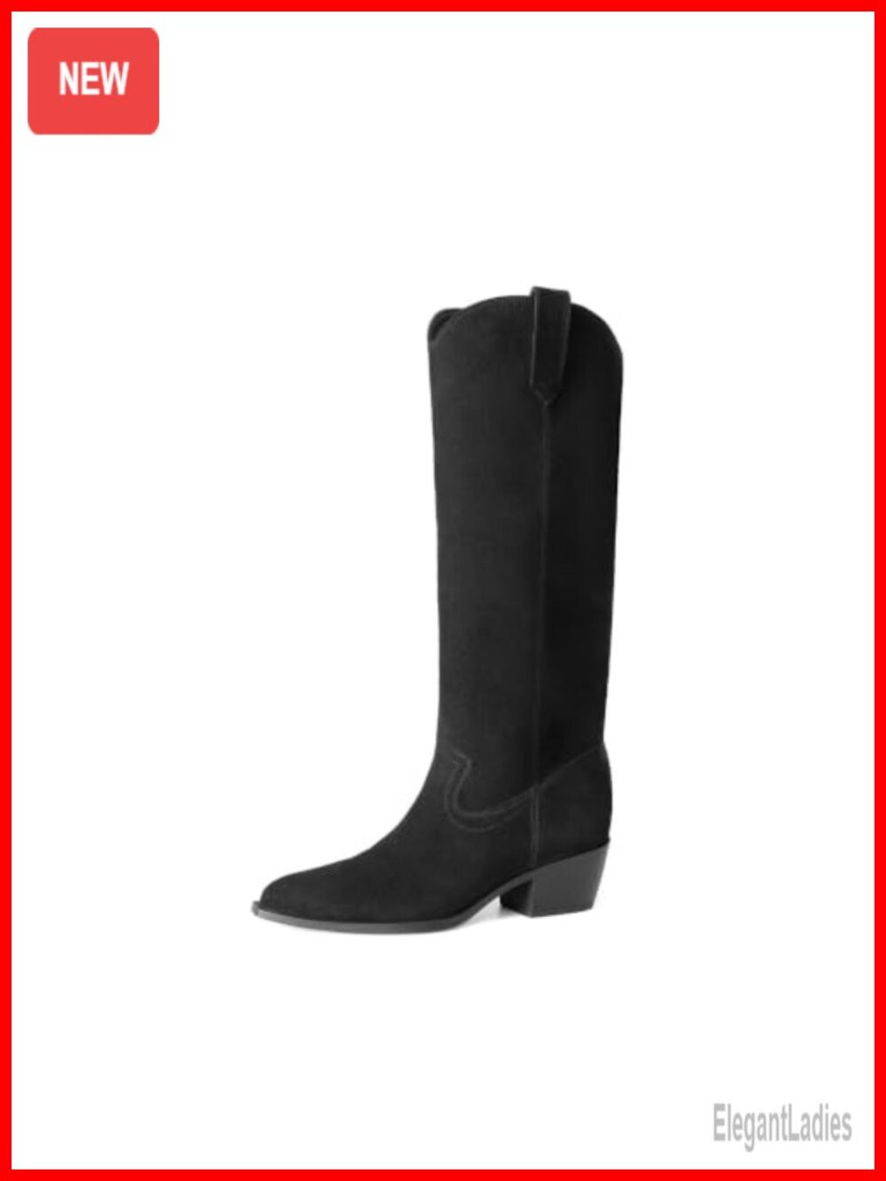 Suede Knee High Western Boots Pointed Toe Pull On